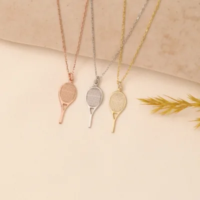 Tennis Racket Necklace 316l Stainless Steel Pvd 18k Gold Plated Tennis Racket Necklace Sports Peripherals Engraved Charm