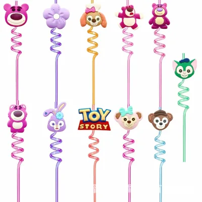Hot-selling Strawberry Bear Spiral Straws PVC Reusable Toy Story Stylecross-border Same-style Factory Wholesale