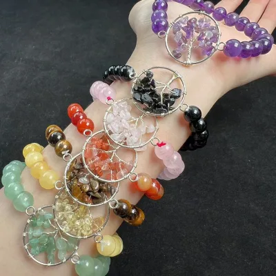 Amethyst Tree of Life Crystal Bracelet 7 Colors Tree of Life Reiki - Yoga Bracelets for Energy