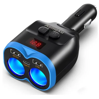 12V 5 Port Cigarette Lighter Splitter QC3.0&PD30W Super Fast Car Charger Plug for iPhone iPad Dash Cam GPS