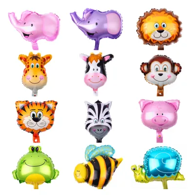 Mini Cartoon Animal Foil Balloons Single Pack Featuring Elephants Monkeys Zebras for Kids' Birthday & Christmas Decorations