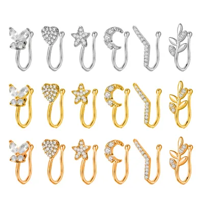 New Copper Nose Studs Zircons Heart/butterfly/star/moon Designspiercing-free Wedding Occasion Individually Packaged
