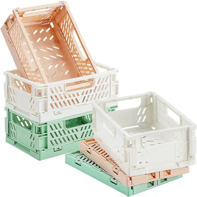 Collapsible Plastic Storage Baskets for Organizing with Handle 3 Different Sizes Foldable Storage Crate