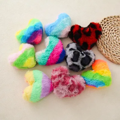 Multi Color Heart Fluffy Fur Ball Keychain Ornaments