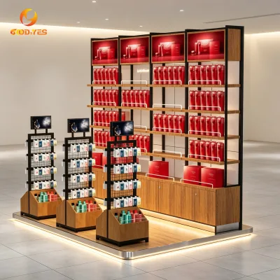 Custom Durable Perfume Display Stand & Display Shelves with Metal Wood Frame LED Lighting for Perfume Shop