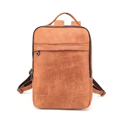 BEARKY Genuine Leather Backpack Daypack Vintage Distressed Cognac Tan Travel Rucksack Laptop Bookbag for Men Women