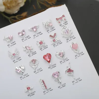 Wholesale Luxury Nail Charms Flash Girl Pink Diamond Bow Nail Charms Nail Decoration