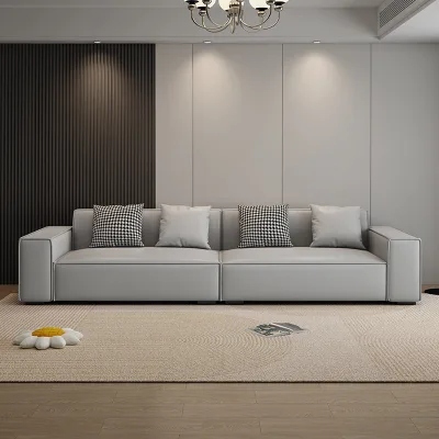 Modern Italian-Style Cat Scratch Leather Sectional Sofa Light Luxury Straight Piano Key Design for Small Apartment Living
