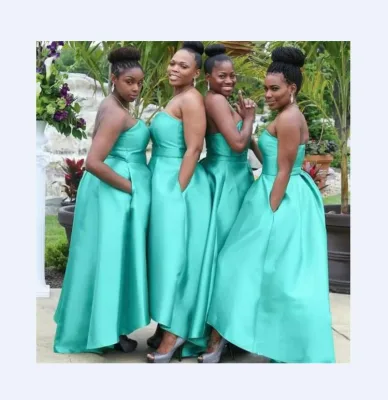 African Women Custom Fat Turquoise Satin Plus Size Bridesmaid Dresses
