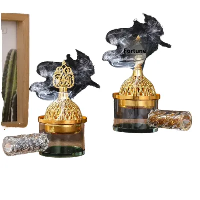Saudi Arabian Gold Silver Handle Crystal Incense Burner Aromatherapy Charcoal Stove Atmosphere Decoration Incense Candle Holder