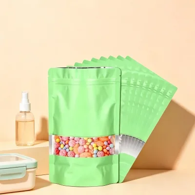 Mylar Stand up Pouch Bags Matte Window Resealable Smell Proof Packaging Bags for Jewelry Snack Freeze Dried Food Storage