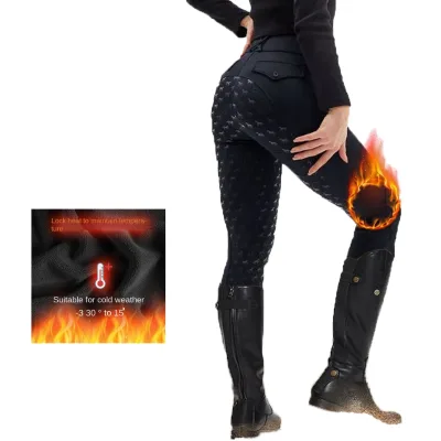 For Cross-Border Equestrian Breeches Plus Velvet Silicone Men's Women's High Elastic Warm Fleece Breathable High Waist Riding