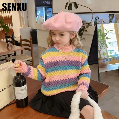 Girls' Cotton Pullover Sweater Breathable & Soft Striped Pattern Autumn