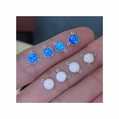 GP 4mm 6mm Blue Bellow Opal White Blue Bezel Drop Connector Imitation Black Onyx Turquoise Bezel Drop S925 Silver Jewellery