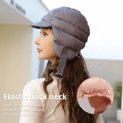 JINGBA Customize Logo Design Warm Elegant Soft Brim Beanie Cap Hat Windproof Waterproof Ear Protector Cap with Adjustable Buckle