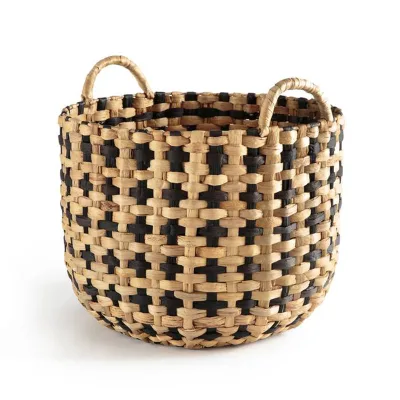 Handmade Wholesale Natural Water Hyacinth Caro Pattern Storage Laundry Basket for Home Hotel Decoration