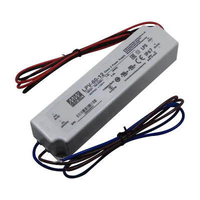 MW LPV Series LPV-60-12 IP67 Waterproof LED Driver Outdoor AC-DC 12V 5A Power Supply for LED Lighting Panel Mount