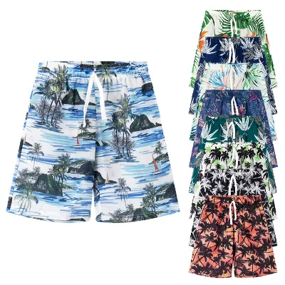 Summer Beach Quick Dry Elastic Waistband Custom Print Kids Boys Hawaiian Shorts
