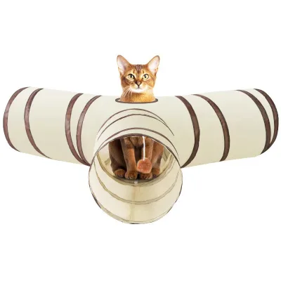Durable 3-Way Cat Tunnel for Indoor Play, Collapsible Peek Hole Tube Toy for Kittens Puppies Rabbits, Fun Interactive Pet Toy/
