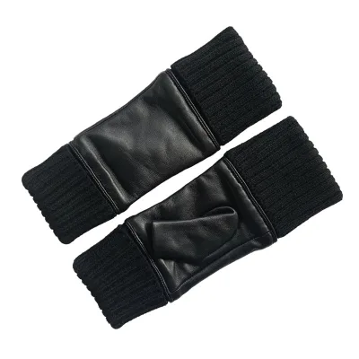 PU Leather Fingerless Gloves Ladies Fashionable Plain Wool Silk Soft Touch Screen Compatible Outdoor Cycling Travel Sports Party