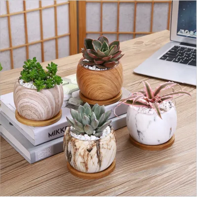 indoor mini marbling Wooden grain ceramic pot for succulent plant