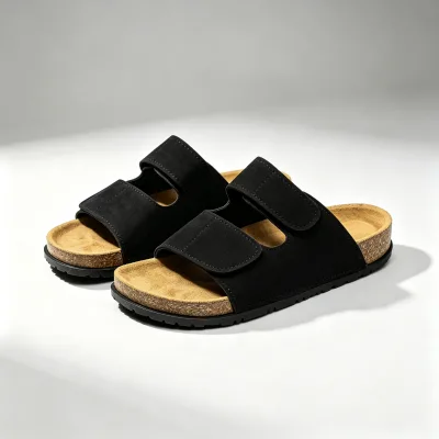 Custom Summer Men Slide Sandals Flat Double Velcro Strap Slippers New Solid Color Large Size Women Slides