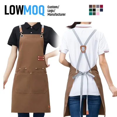 Canvas Multiple Colors LOGO Printed Waterproof Stainproof Soft Bib Apron for Bar Activity Cooking Waiter with Adjustable Buckle
