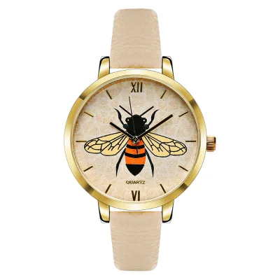 High Quality Custom Logo Alloy Case Glass Dial 37mm Automatic Movement Water Resistant Luxury Bee Design Watch for Women