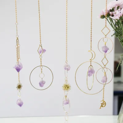 C&H Moon/Butterfly Shaped Crystal Amethyst Prism Drop Pendant Modern Christmas Handmade Natural Quartz Suncatcher Interior Wall