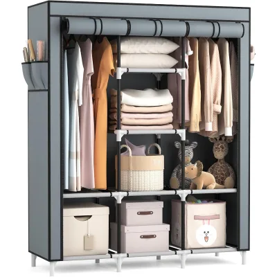 Large Capacity Canvas Wardrobe Portable Wardrobe Clothing Wardrobe Shelves Clothes Storage Organiser