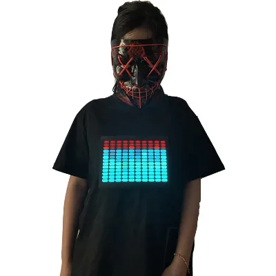 OEM Custom logo Party Hip- Hop El Panel T-shirt Sound Music Activated Led T-Shirt With Controller