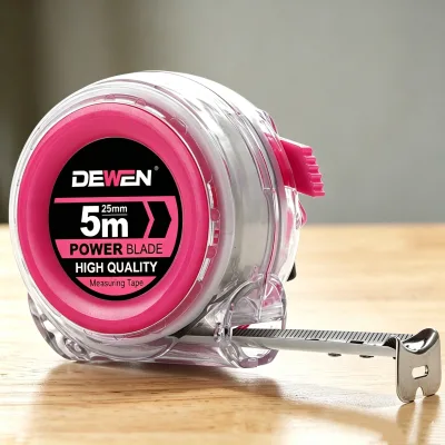 DEWEN Power Blade 5m Tape Measure Transparent Anti-drop Shell Precision Scale Measuring Tool for Engineering Building Surveying