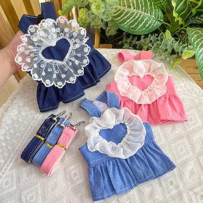 Modern Design Summer Spring Pet Cat Dog Denim Skirt Luxury Lace Decoration Dog Denim Dress