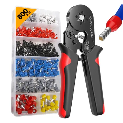 800PCS 22-10AWG HSC8 6-4 Insulated End Connector Crimper Plier Set Cord End Bootlace Ferrule Terminals Wire Crimping Tool Kit