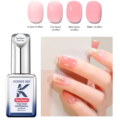 Wholesale Milky White Pink UV/LED Gel Nail Polish Custom Logo Spa Color Top & Base Coat No Wipe Sealer Topcoat Private Label