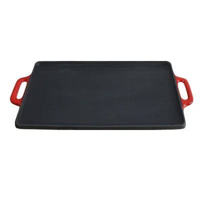 Direct Factory Cast Iron Enamel Pot Double Sided Enamel Baking Pan Two Ears Thick Enamel Frying Pan with logo Available