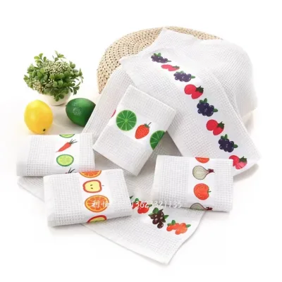 21s White Waffle Weave Dish Cloths 100% Cotton Kitchen Dutch Tea Towels with Heat Transfer Printing