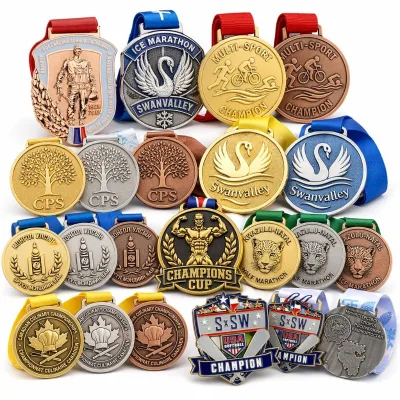Engraving Medal Custom Engraved Logo Personalised Sport Award Winner Certificate with Ribbon 50mm Set