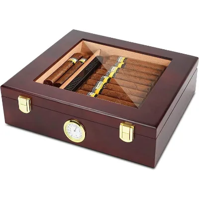 Hot Selling Classic Cigar Box Glass-top Humidor Customized Cigar Humidor with Humidifier Professional Cigar Box Manufacturer