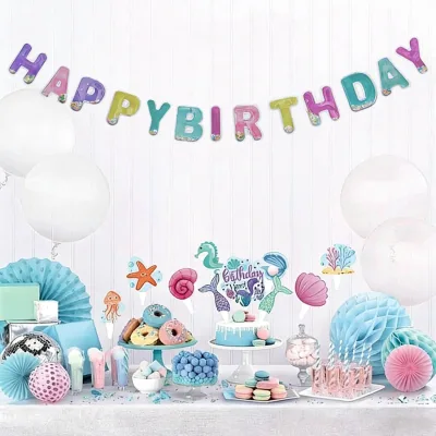 New Happy Sequin Birthday Pull Flag Macaron Color Letter Banner Baby First Birthday Party Decoration Wholesale