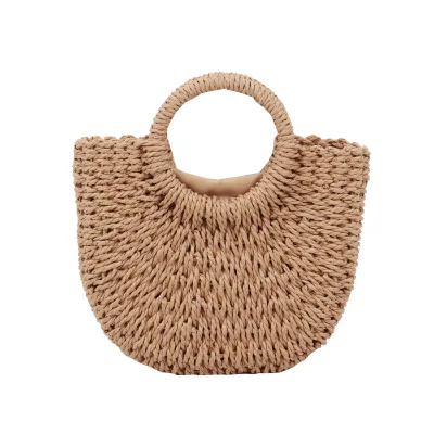 Handmade Casual Holiday Shopping Bag Custom Thick Paper Straw Beach Bag Ladies Style Hand Woven