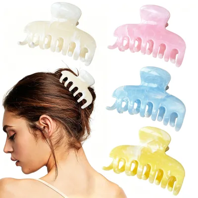 Vintage-style Handmade Plastic Ink-pattern Large Claw Clip Geometry Ring Design for Women Suitable for Up-dos Back Head Shark