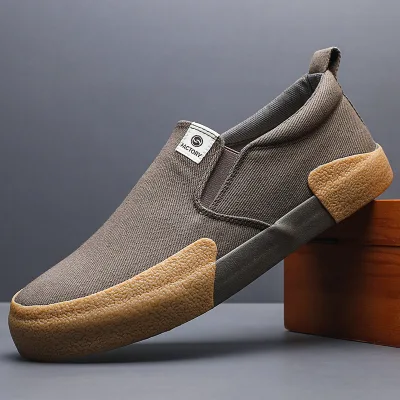 Men's Round Toe Canvas Sneakers Casual Shoes Rubber Outsole Slip-On Elastic Band Closure 26117