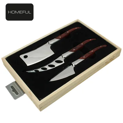 Wholesale Stainless Steel 3 Piece Cheese Knives Set with Wood Handle Cheese Tools
