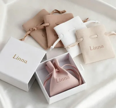 Custom logo Microfiber Jewelry Pouch Bags, High Quality Necklace Earrings Packaging Pouch Jewelry Drawstring Bag
