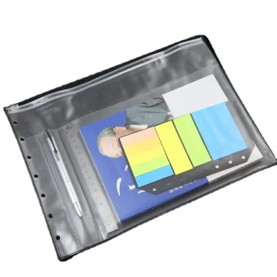 7 Hole Ring Binder Pocket Plastic Zipper Folder Transparent Waterproof PVC Binder Bag Document Filing Bag Punched Pocket