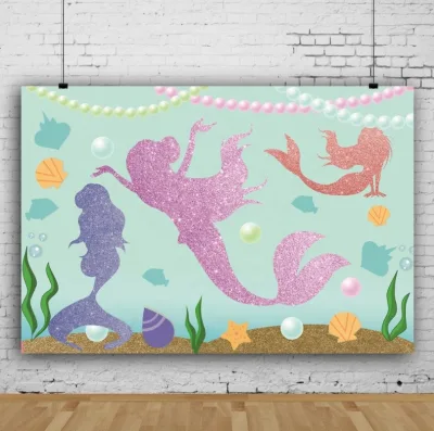 Fabric Backdrop Under the Sea Little Mermaid Ocean Nautical Birthday Party Banner Photo Studio Booth Photography Background