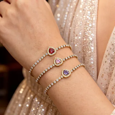 Stainless Steel PVD 18k Gold Heart Zircon Tennis Bracelet with Extension Chain Dainty Stackable Trendy Women CZ Jewelry