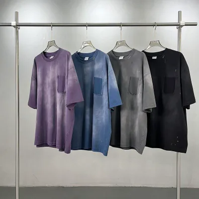Oversized Tie Dye T Shirt 100% Cotton Vintage Washed Pocket Tee Men Streetwear Loose Fit Short Sleeve T Shirt Multi Colors