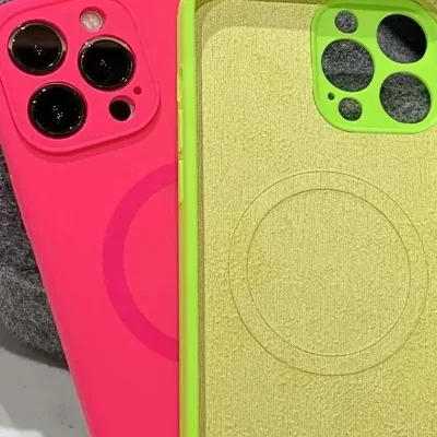 For iPhone 12/13 Wireless Charging Full Phone Cover Neon Liquid Silicone Case with Plain Design